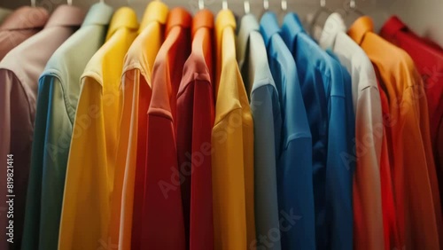 Wallpaper Mural A row of colorful shirts hanging on a clothesline. The shirts are of different colors and styles, creating a vibrant and lively atmosphere. Concept of variety and diversity Torontodigital.ca