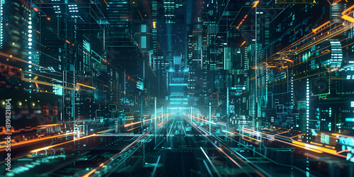 Futuristic Smart City with Network Digital Lines © MalikNabeel