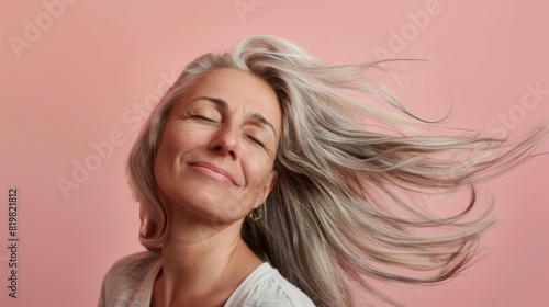 Serene Mature Woman with Flowing Hair