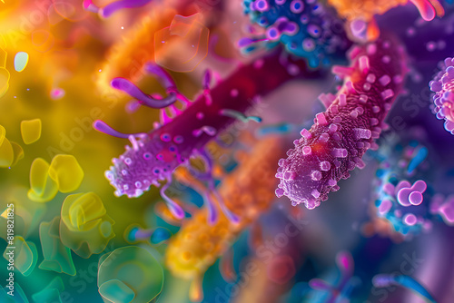 Vibrant and colorful abstract microscopic world with blurred neon colors