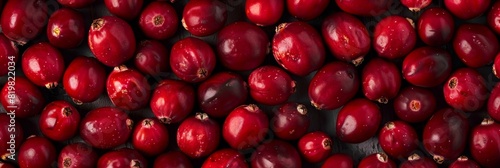 Cranberries texture background, Vaccinium macrocarpon fruits pattern, Oxycoccus macrocarpus mockup photo
