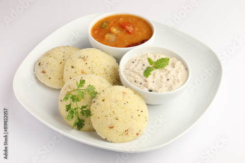 Rava Idli or semolina idli or steamed cake, an Indian breakfast photo