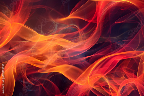 Digital artwork depicting vibrant red and orange smoke patterns on a dark backdrop