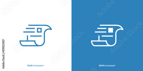 Abstract Bird with Newspaper for News And Media Communication Graphic. Bird Paper Logo Icon, Symbol, Vector, Design Template.