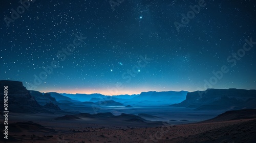 Peaceful Dawn Twilight in a Desert Panorama