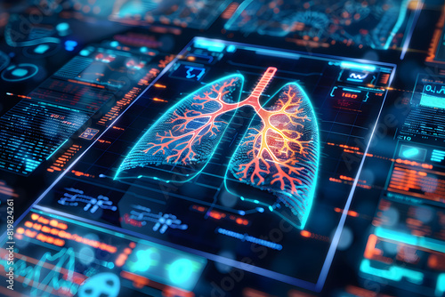 Futuristic medical interface displaying human lungs