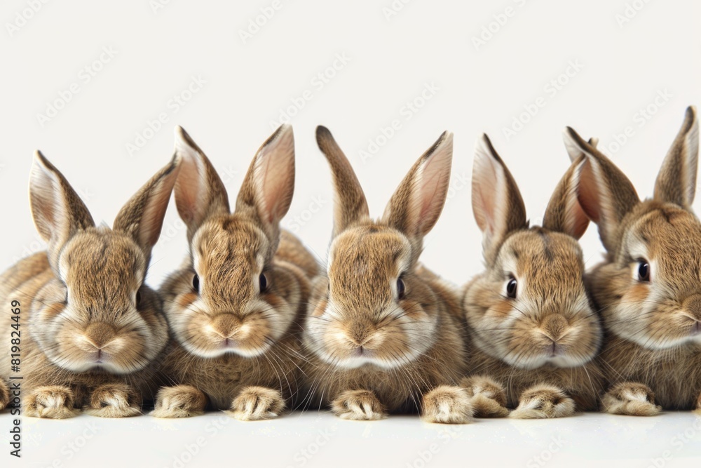 Fototapeta premium A group of rabbits sitting together. Perfect for animal lovers
