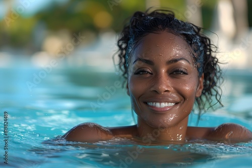 Joyful Woman Swimming in Pool - Summer Vacation, Fun, Relaxation, Stock Photo © D