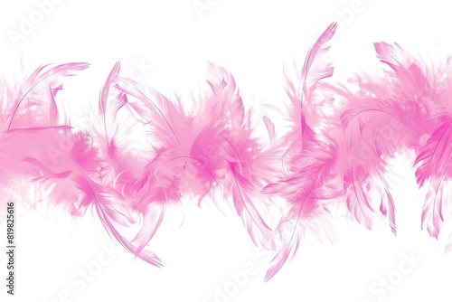 A row of pink feathers on a clean white background. Suitable for various design projects