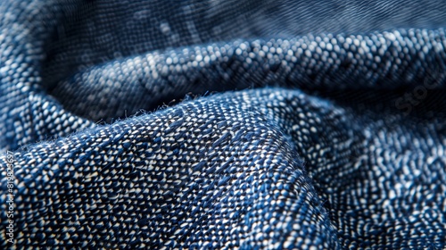 Detailed close-up image showcases denim's unique texture and weave.