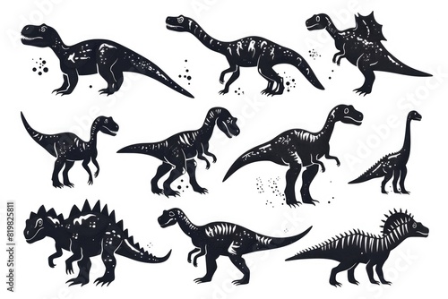 A collection of dinosaur silhouettes on a white background. Perfect for educational materials