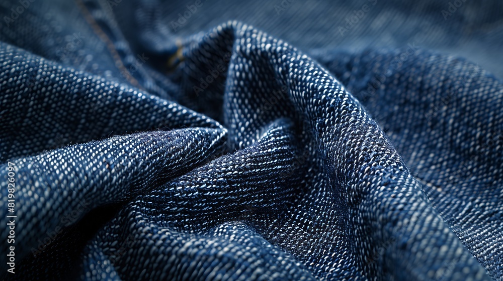 Close-up of denim fabric showing its weave and texture, highlighting quality. Close-up of denim fabric showing its weave and texture, highlighting quality.