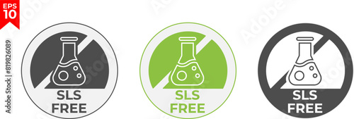 SLS and SLES free label. Paraffin, sulfate, phosphate and paraben free illustration for product packaging sign, symbol, badge or emblem isolated
