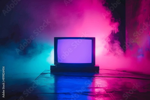 Dark abstract background with UV neon glow, blurred light lines, waves. Blue-pink neon light. Beautiful simple AI generated image in 4K, unique.