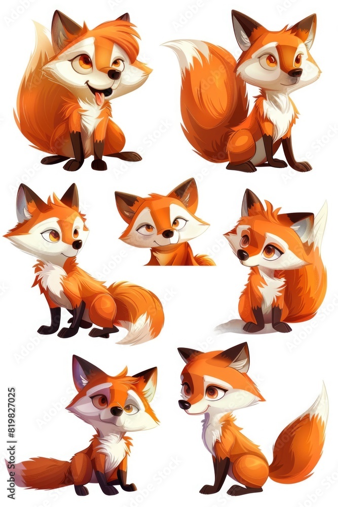 A set of six different poses of a fox. Perfect for various design projects A set of six different poses of a fox. Perfect for various design projects