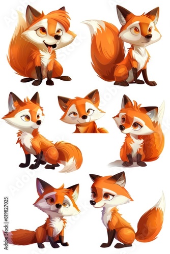A set of six different poses of a fox. Perfect for various design projects