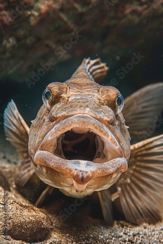 Close up of a fish with its mouth open, suitable for aquatic themes