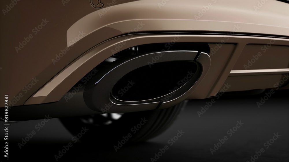 Lustrous taupe car muffler against a stark black setting - integral part of the exhaust system Lustrous taupe car muffler against a stark black setting - integral part of the exhaust system