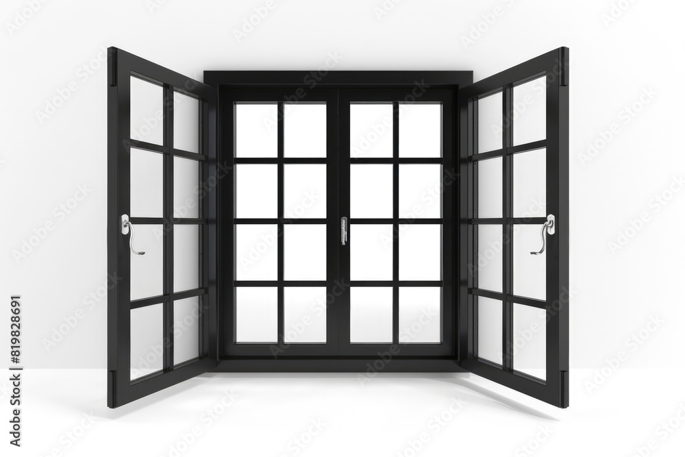 A black open window against a white background. Suitable for architectural designs A black open window against a white background. Suitable for architectural designs
