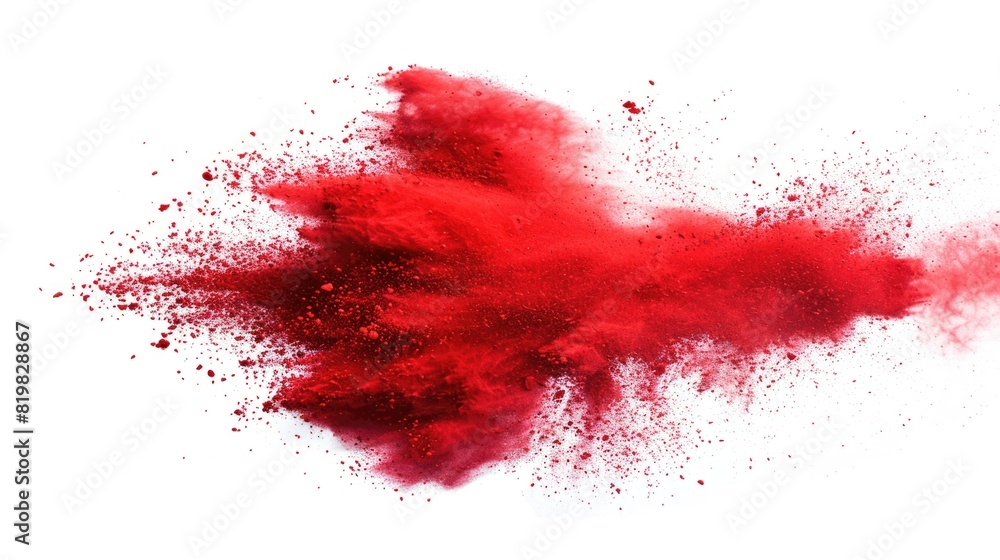 A vibrant red powder exploding on a clean white backdrop. Ideal for creative projects and vibrant designs A vibrant red powder exploding on a clean white backdrop. Ideal for creative projects and vibrant designs