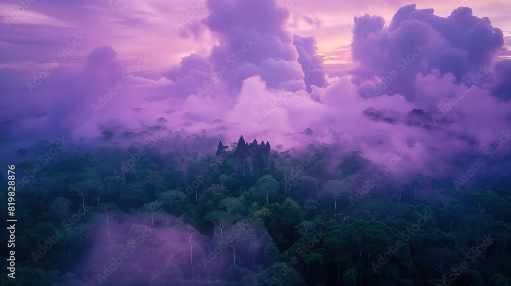 Royal Purple Altocumulus Clouds Shaping an Enchanted Castle Over a Dense Tropical Jungle Royal Purple Altocumulus Clouds Shaping an Enchanted Castle Over a Dense Tropical Jungle