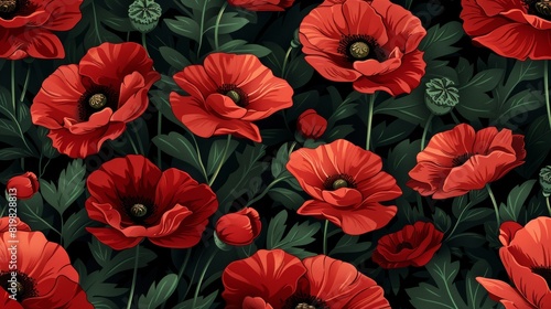 Flowers of poppies in a vintage design pattern.