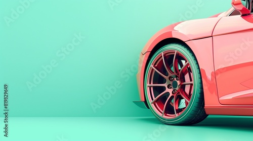 Shiny coral car tires on a pale turquoise backdrop - durability and performance in automotive design