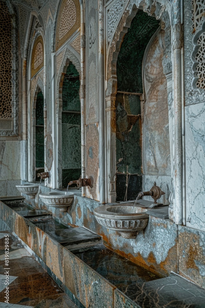 Obraz premium Row of sinks in an old building, suitable for architectural projects