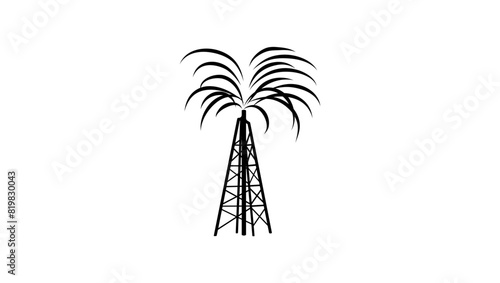 Oil well, oil fountain, black isolated silhouette
