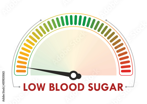 Low blood sugar speedometer. Speedometer concept. Vector illustration.