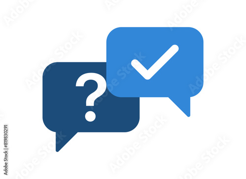 question mark icon in speech bubble with check mark tick icon symbol. chat message speech bubble icon symbol , ask faq icons ; help, support, service, communication sign