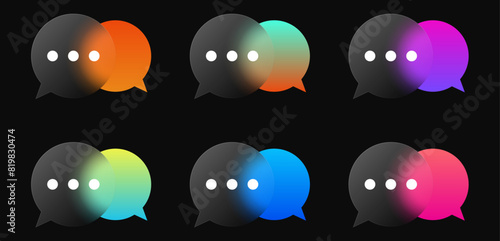 Chat speech bubble with transparent glass glassmorphism background . blurred gradient speech bubbles shapes. Realistic Frosted glass morphism effect. Vector illustration