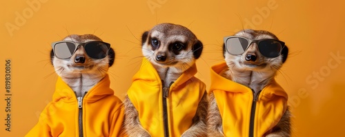 Group of Otter in funky Wacky wild mismatch colorful outfits isolated on bright background	