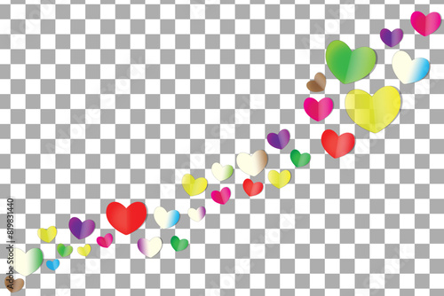 colorful flying hearts isolated on transparent background. vector illustration.