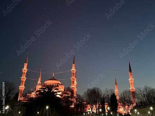 blue mosque at night