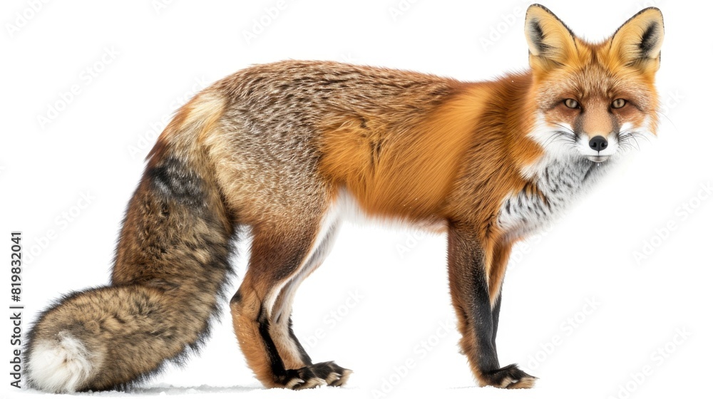 Fototapeta premium A red fox standing in the snow, suitable for wildlife and winter themes