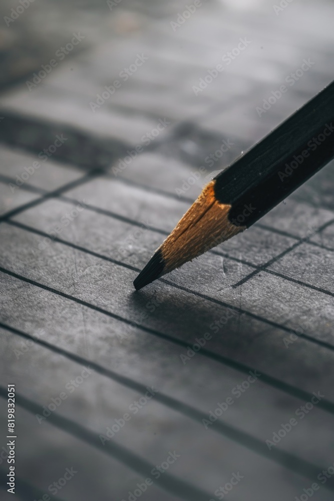 Detailed close up of a pencil on a piece of paper, perfect for educational or artistic projects
