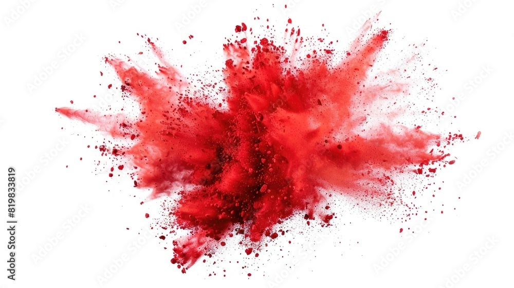 Vibrant red powder exploding on a clean white background, perfect for dynamic and energetic concepts