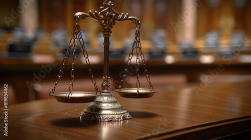 Hyperrealistic image of judge gavel and scale of justice at the court, front view, 