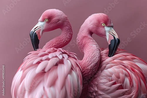 Elegant Pair of Pink Flamingos on Soft Pink Background - Wildlife Photography for Print, Cards, Posters