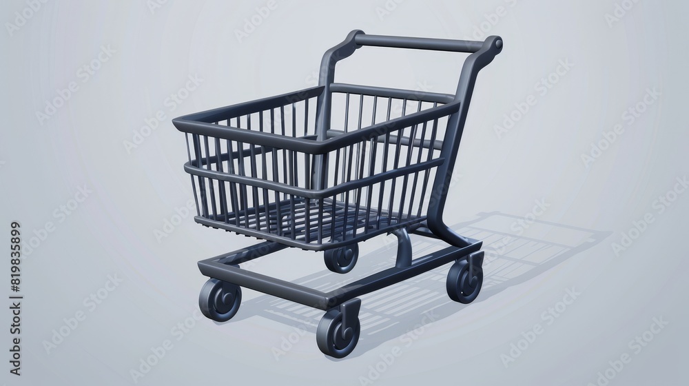 A realistic 3D modern illustration showing a real shopping trolley, empty supermarket carts, view from the first person. Customers' equipment for shopping in a retail shop, grocery and store market.