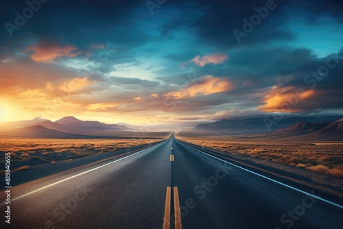 Highway road going into the distance. Sunset. © Kosvintseva