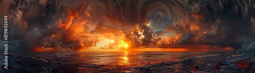 Dramatic Sunset Over Ocean with Stormy Clouds