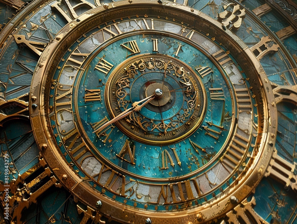 Fototapeta premium Intricate Antique Clock Face with Roman Numerals