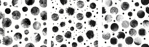 Abstract black ink blots pattern on white background. Hand-drawn illustration style. Design for textile and wallpaper. Seamless pattern