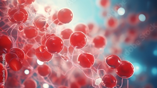 Hemoglobin molecule under a microscope. Chemistry medicine education abstract background