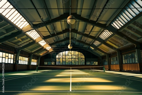 Bird's-eye view of empty rural sports court. Soccer, basketball, volleyball, tennis court.. Beautiful simple AI generated image in 4K, unique.
