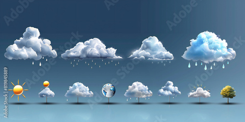 Weather Icon Set with Weather Conditions An image showcasing a set of weather icons (such as sun, clouds, rain, snow, etc.) with corresponding weather conditions,