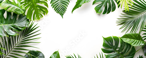 Tropical greenery frame on white background