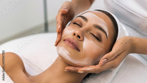 A woman getting a facial mask at the spa, AI